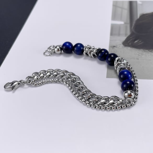1 stuk moderne blauwe roestvrijstalen kralenarmbanden voor heren 2