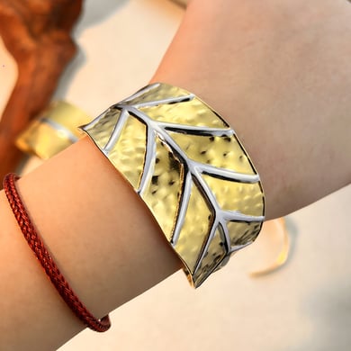 Mixed Color Stainless Steel Leaves Shape Cuff Bracelets h5 