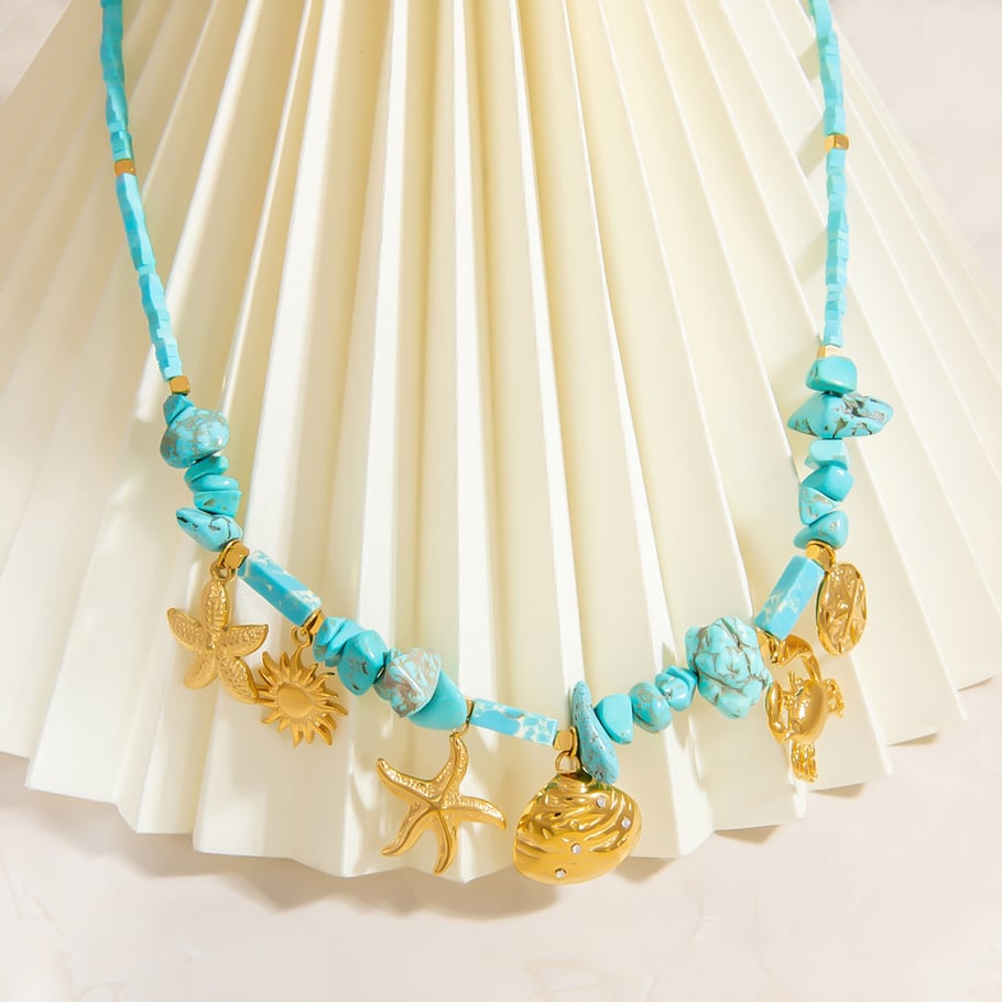 Designable Sun Stainless Steel Gold Color Natural Stone Women's Beaded Necklaces Picture6