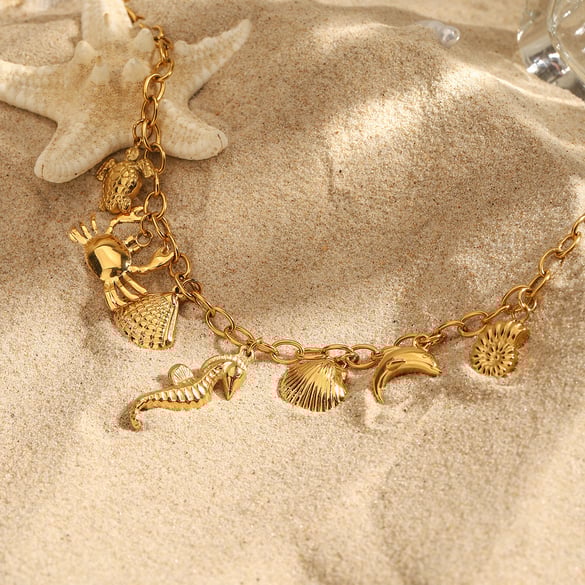 Oceanic Stainless Steel Gold Color Pendant Necklace