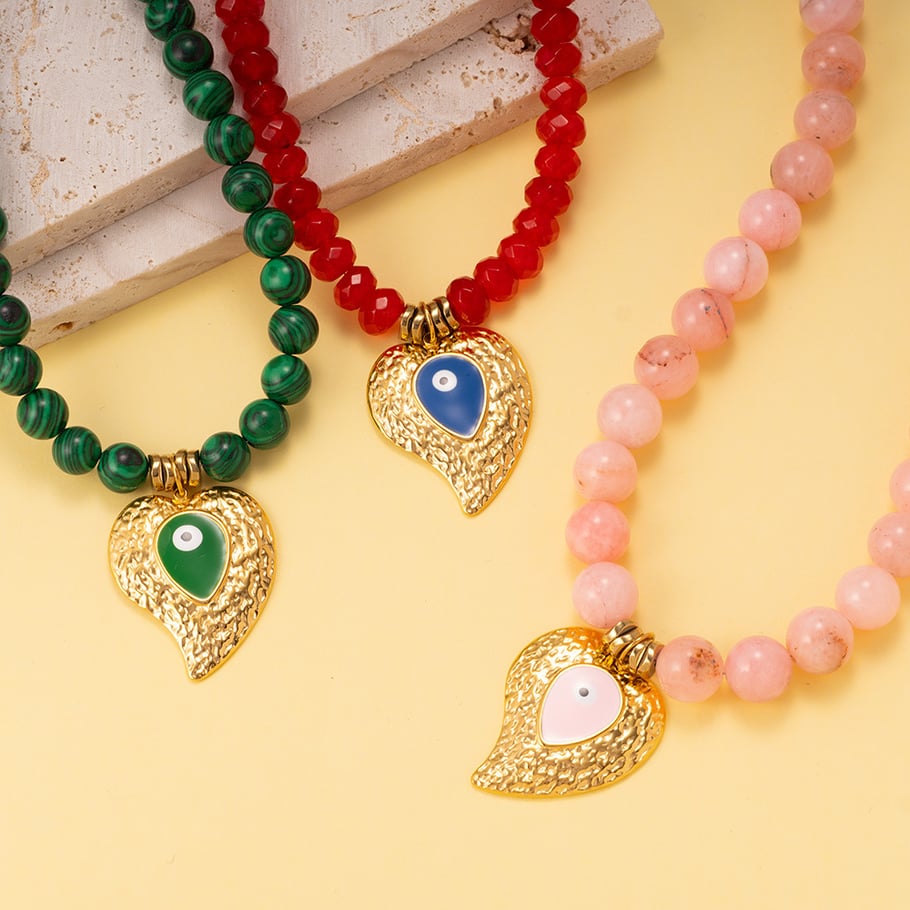 1 Piece Ethnic Series Bohemian Heart Stainless Steel   Gold Color  Women's Beaded Necklaces Picture9