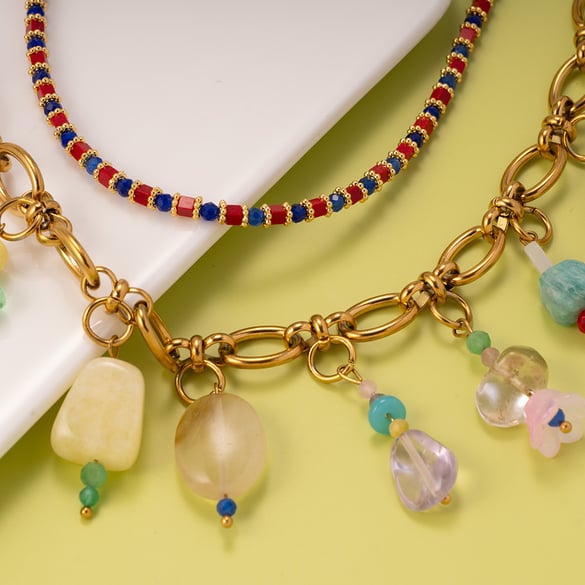 Gestaltbare unregelmäßige Naturstein Edelstahl Gold Farbe Damen Anhänger Halsketten 2