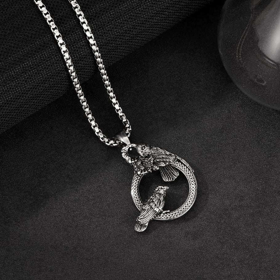 Vintage Crow Stainless Steel Men's Pendant Necklaces Picture4