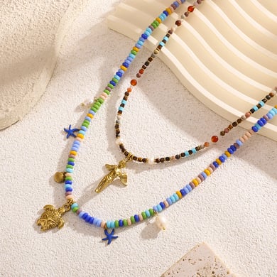 Vacation Turtle Summer Stainless Steel Gold Color Natural Stone Women's Pendant Necklaces h5 Picture4