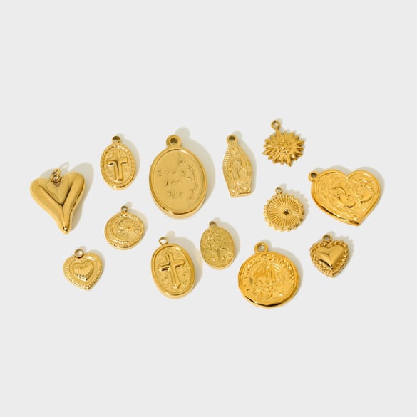 Accessori fai da te vintage in acciaio inossidabile dorato a forma di cuore con croce