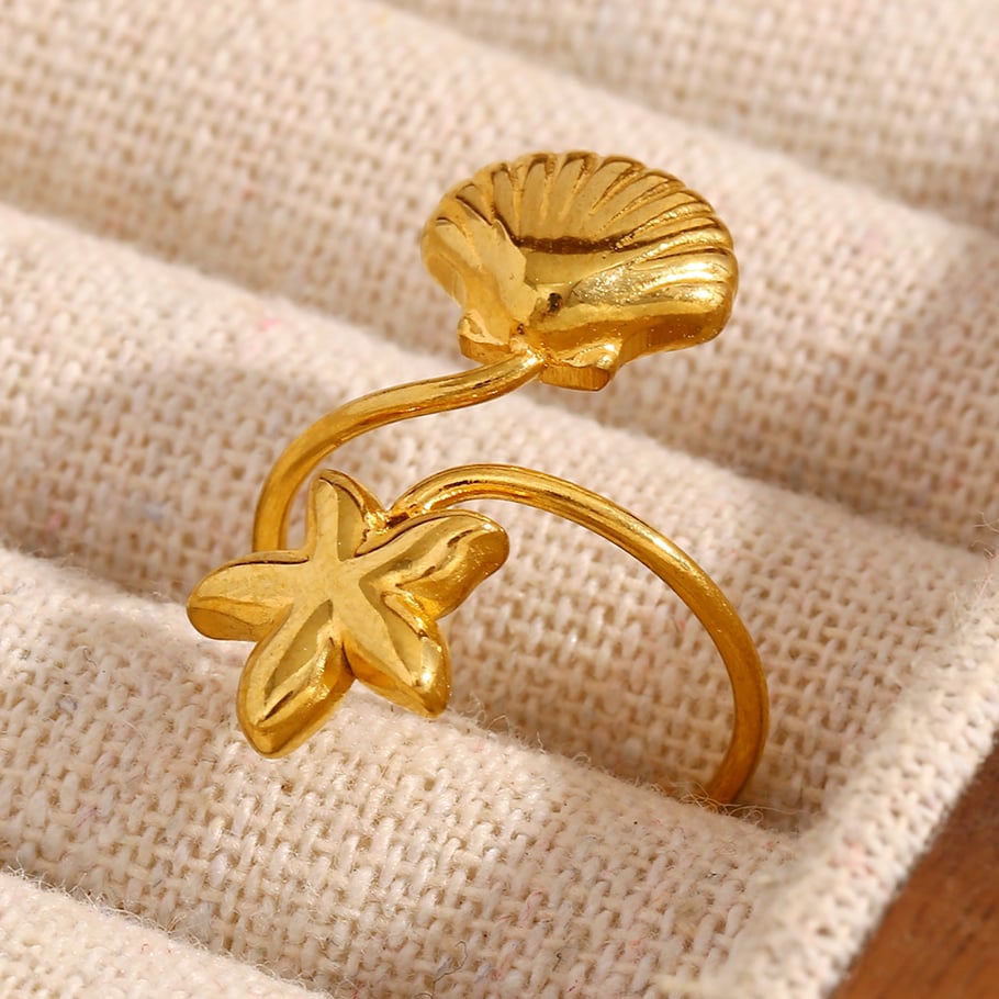Starfish & Shell Stainless Steel Gold Color Adjustable Rings Picture4