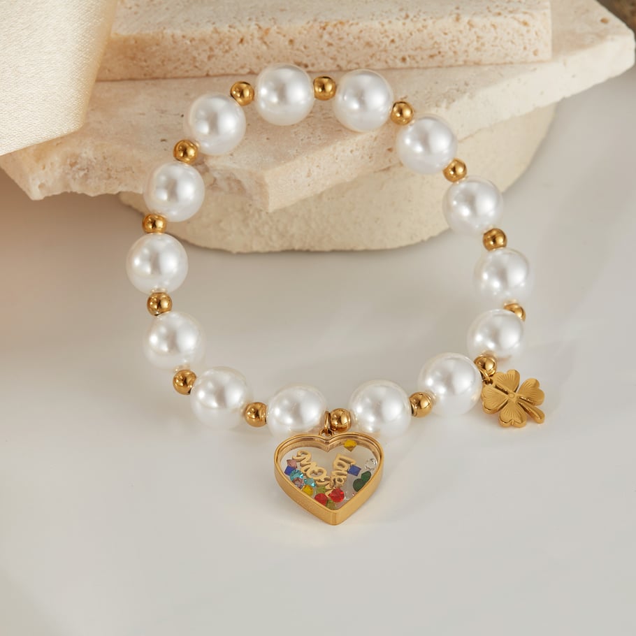 1 Stück Simple Series Daily Heart Edelstahl Goldfarben Damen Charm Armbänder Bild4