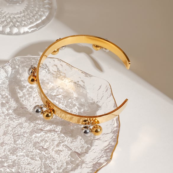Braccialetti da donna in acciaio inossidabile color oro, stile geometrico, serie semplice, 1 pezzo 2