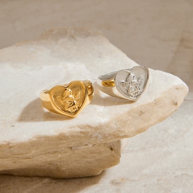 Ins Style Heart Angel Stainless Steel Gold Color Statement Rings h5 Picture5