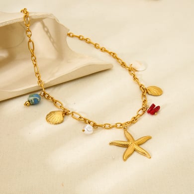 1 Piece Ocean Element Starfish Shell Stainless Steel Pendant Necklace h5 Picture3