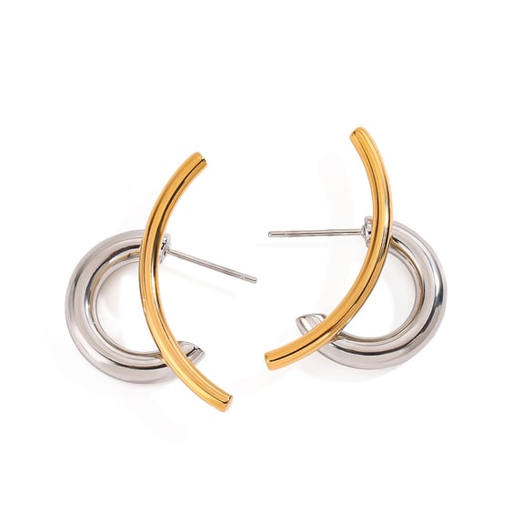 1 paio di orecchini a bottone da donna in acciaio inossidabile color oro con motivo geometrico semplice della serie Simple