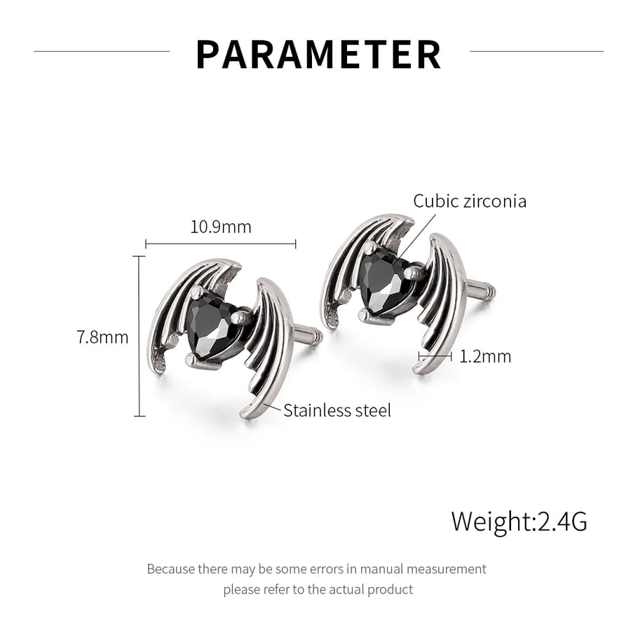 1 Piece Intricate Series Heart Wings Stainless Steel Gold Color Men's Earrings Picture9