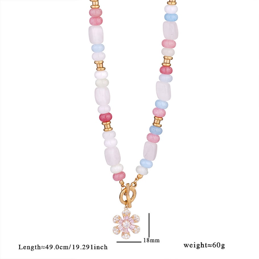 Exquisite Flower Stainless Steel Gold Color Natural Stone Women's Beaded Necklaces Picture2