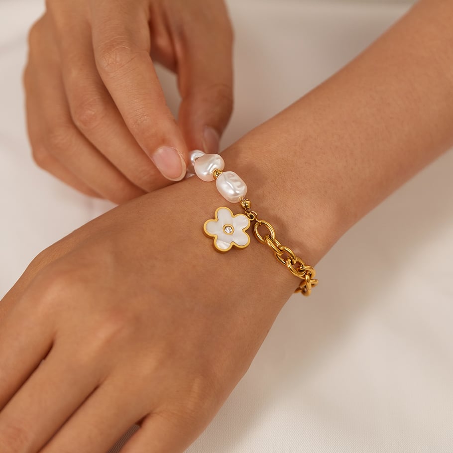 1 Stück Simple Series Daily Flower Edelstahl Goldfarben Damen Charm Armbänder h5Bild5