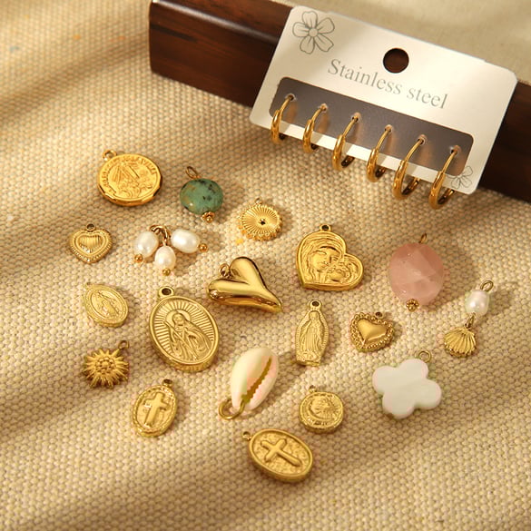 Accessori fai da te vintage in acciaio inossidabile dorato a forma di cuore con croce 2