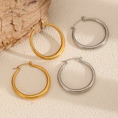 Classic Stainless Steel Gold Color Hoop Earrings h5 Picture2