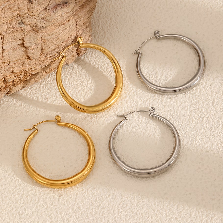 Classic Stainless Steel Gold Color Hoop Earrings Picture2