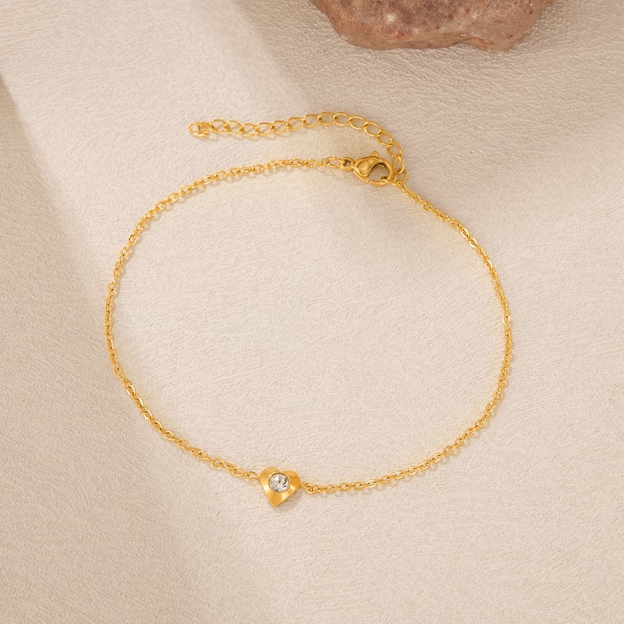 1 Piece Versatile Series Vacation Heart Stainless Steel Gold Color Women's Anklets h5Picture3