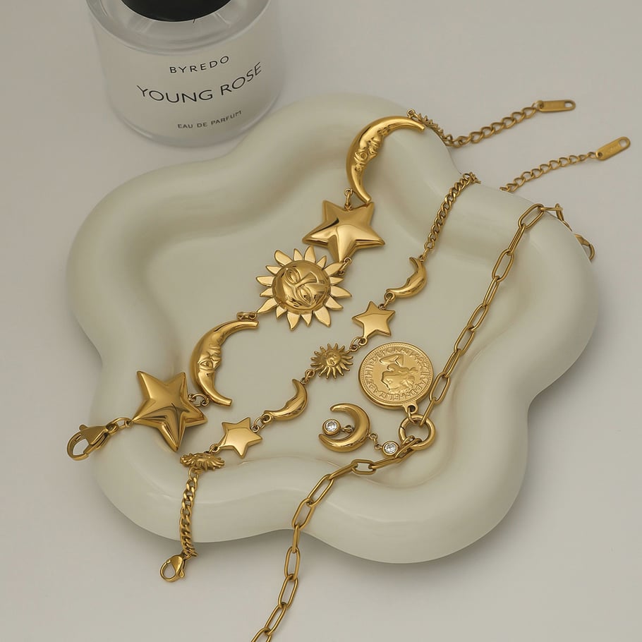 Retro Sonne/Mond Edelstahl Gold Farbe Charm Armbänder Bild3