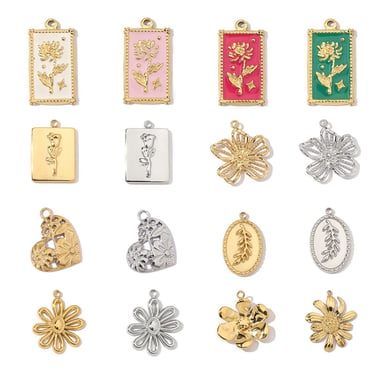 Elegant Flowers Stainless Steel Gold Color Pendants h5 Picture7