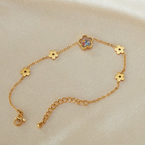 1 Piece Designable Series Daily Flower Stainless Steel Gold Color Women's Charm Bracelets