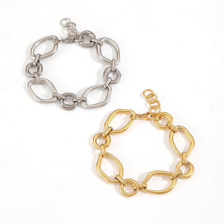 Classic Irregular Geometric Stainless Steel Gold Color Women's Chain Bracelets Picture4