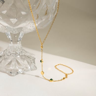 Retro Geometric Stainless Steel Gold Color Finger Chain h5 Picture5