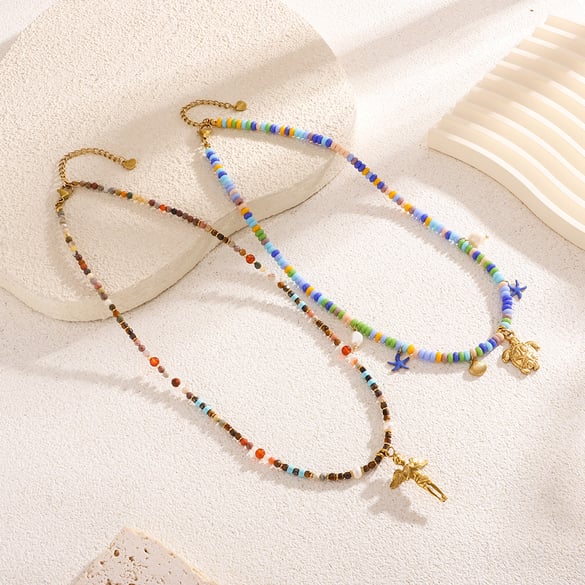 Vacation Turtle Summer Stainless Steel Gold Color Natural Stone Women's Pendant Necklaces 2