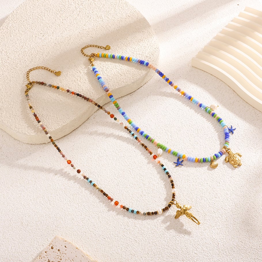 Vacation Turtle Summer Stainless Steel Gold Color Natural Stone Women's Pendant Necklaces Picture3