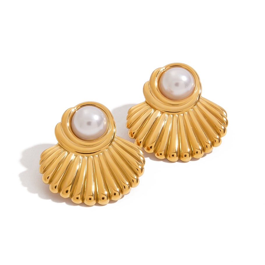 Retro Stainless Steel Gold Color Stud Earrings 