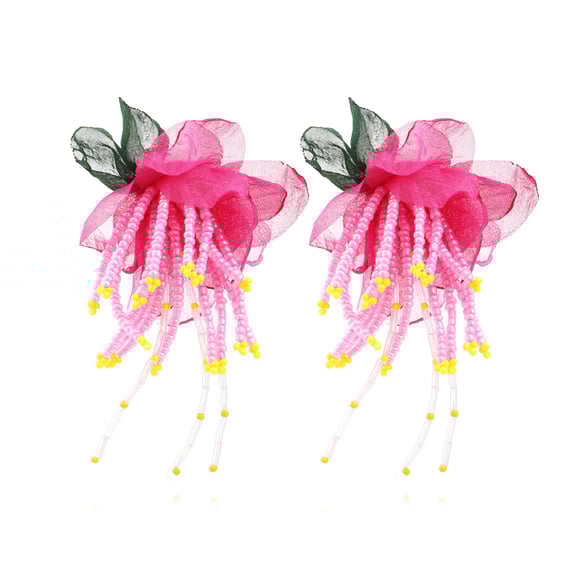 1 Pair Fabric Flower Beaded Tassel Stud Earrings 2