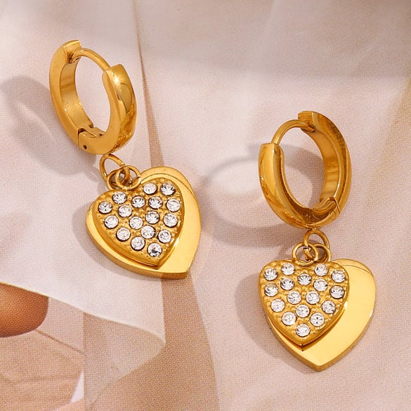 1 paire de boucles d&#39;oreilles pendantes rétro en acier inoxydable couleur or et zircon pour femme, série Simple