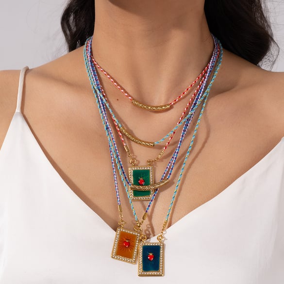 Colliers à pendentif rectangulaires ornés de taches d&#39;huile pour femmes 2