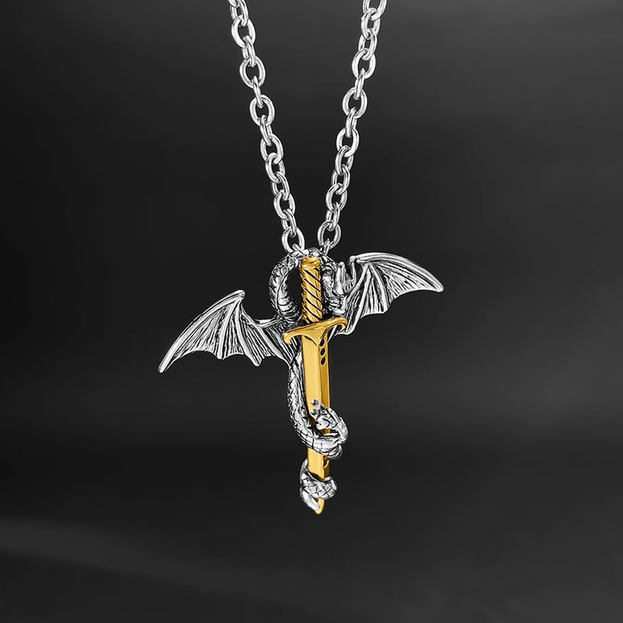 1 Piece Dragon Sword Stainless Steel Men's Necklaces Picture2