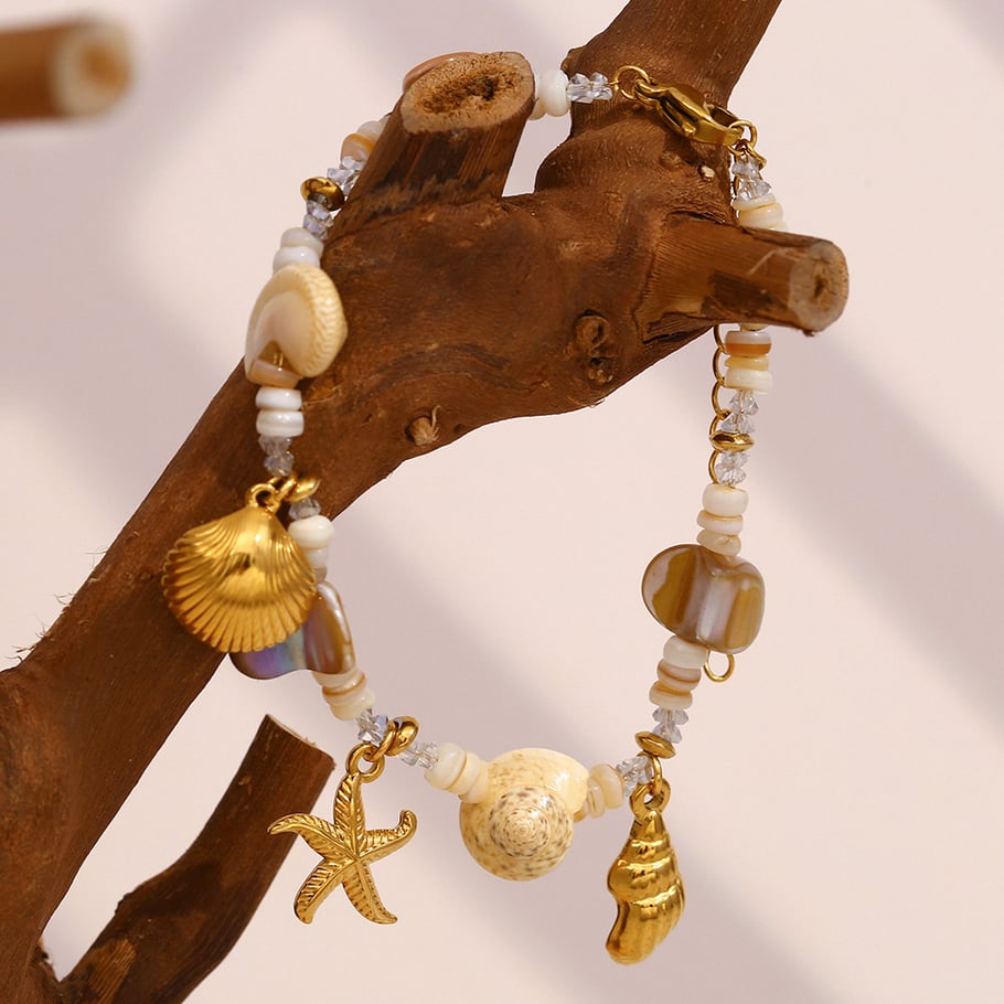 Oceanic Stainless Steel Gold Color Beaded Bracelets Picture5