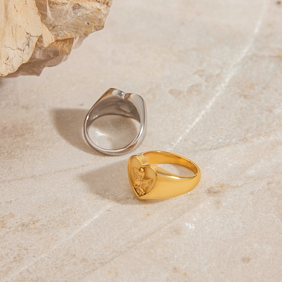 Ins Style Heart Angel Stainless Steel Gold Color Statement Rings Picture6