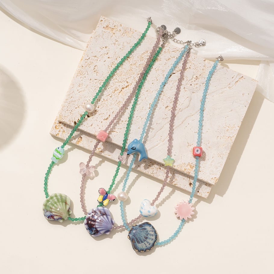 1 Piece Polychrome Series Vacation Intricate Conch Ceramics Crystal Women's Pendant Necklaces Picture6