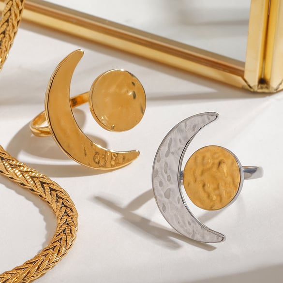 Anelli regolabili retrò Sole/Luna in acciaio inossidabile con colori misti 2