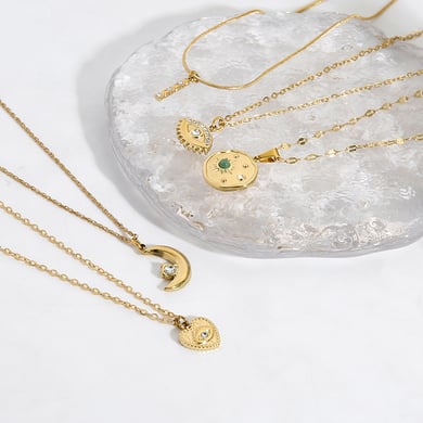 Moon Heart Irregular Gold Color Stainless Steel Pendant  Necklace h5 Picture2