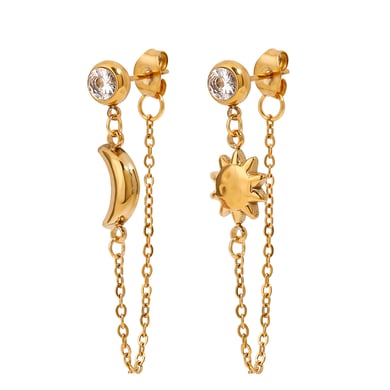 Daily Sun & Moon Stainless Steel Gold Color Drop Earrings h5 
