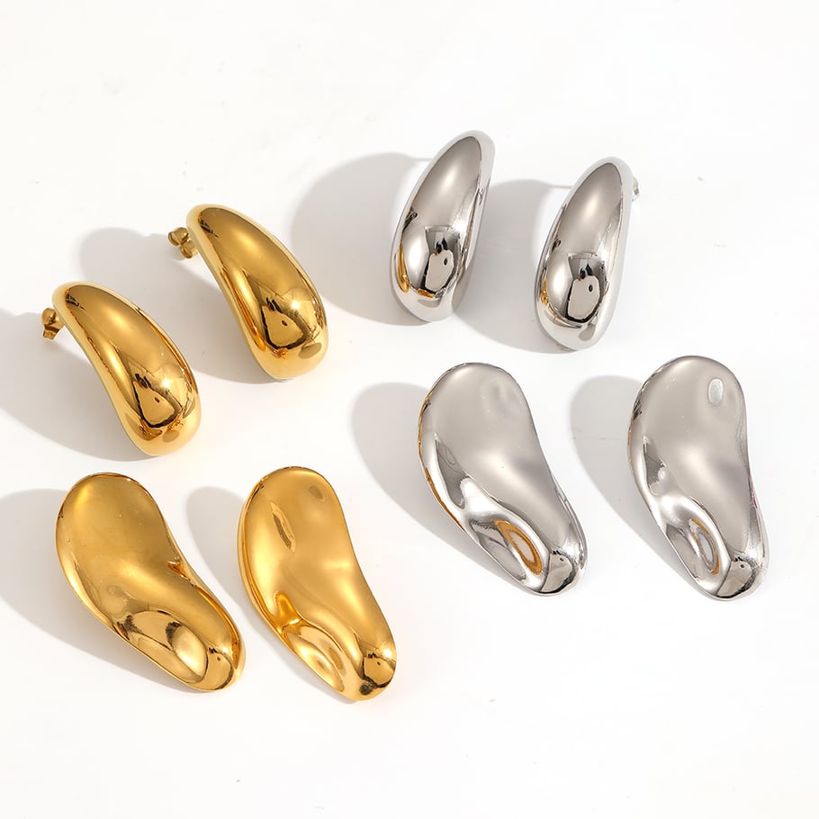 Droplet Shape Minimalist Stainless Steel Gold Color Women's Stud Earrings Picture3