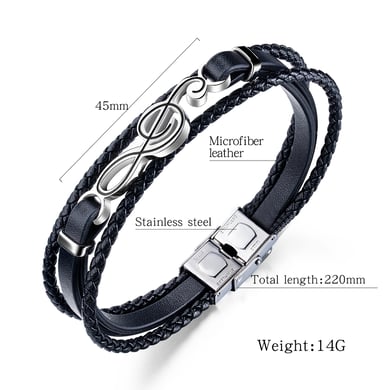 1 Piece Stylish Note Leather Men's Bracelets h5 Picture7