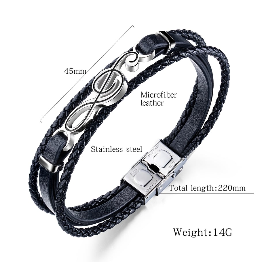 1 Piece Stylish Note Leather Men's Bracelets Picture7