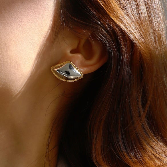 1 Pair Retro Geometric Stainless Steel Gold Color  Women's Stud Earrings