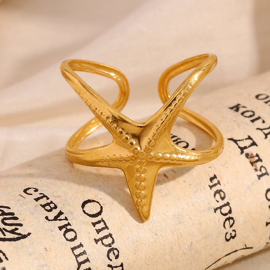 Starfish Stainless Steel Gold Color Adjustable Rings h5Picture5