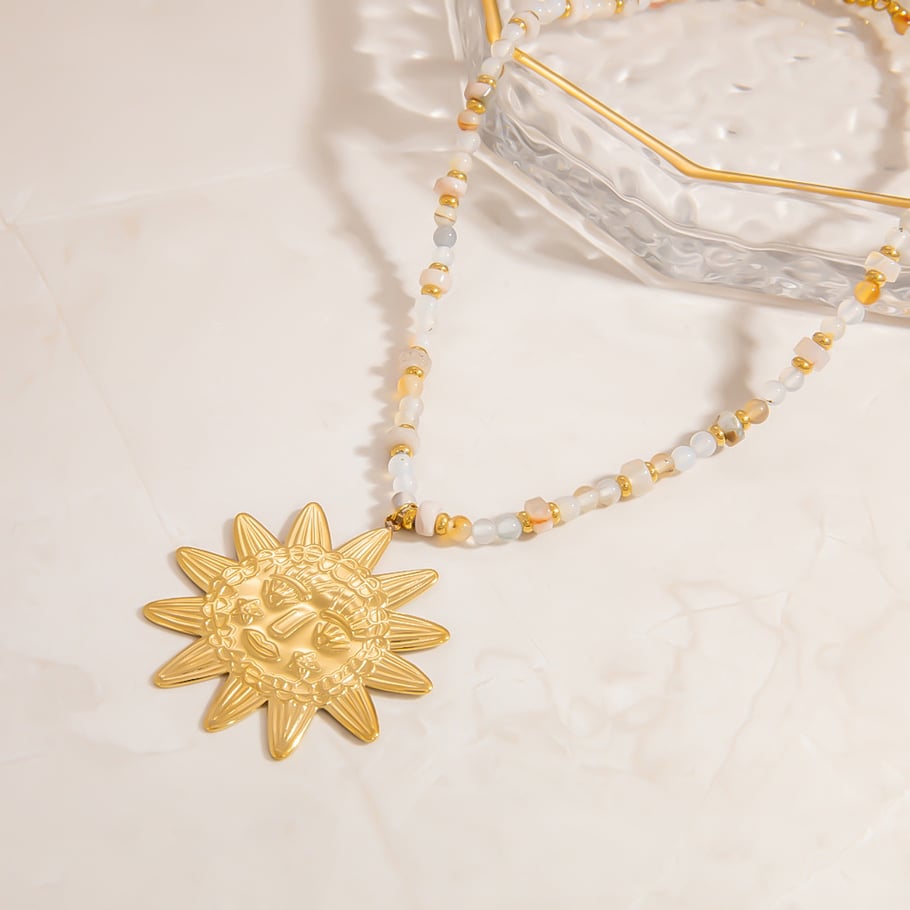 Designable Sun Stainless Steel Gold Color Natural Stone Women's Beaded Necklaces Picture11