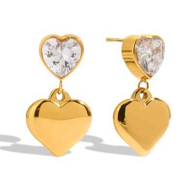 Simple Heart Stainless Steel  Gold Color Drop Earrings h5 