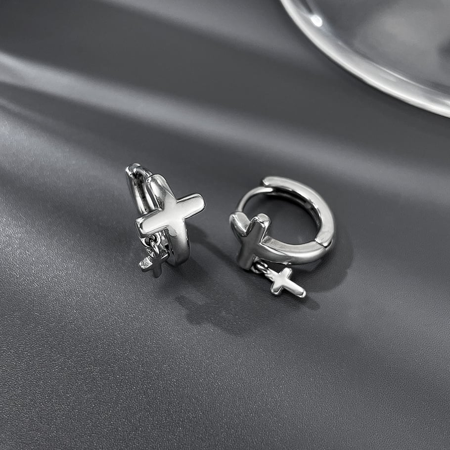 Modern Cross Stainless Steel Men's Hoop Earrings Picture3