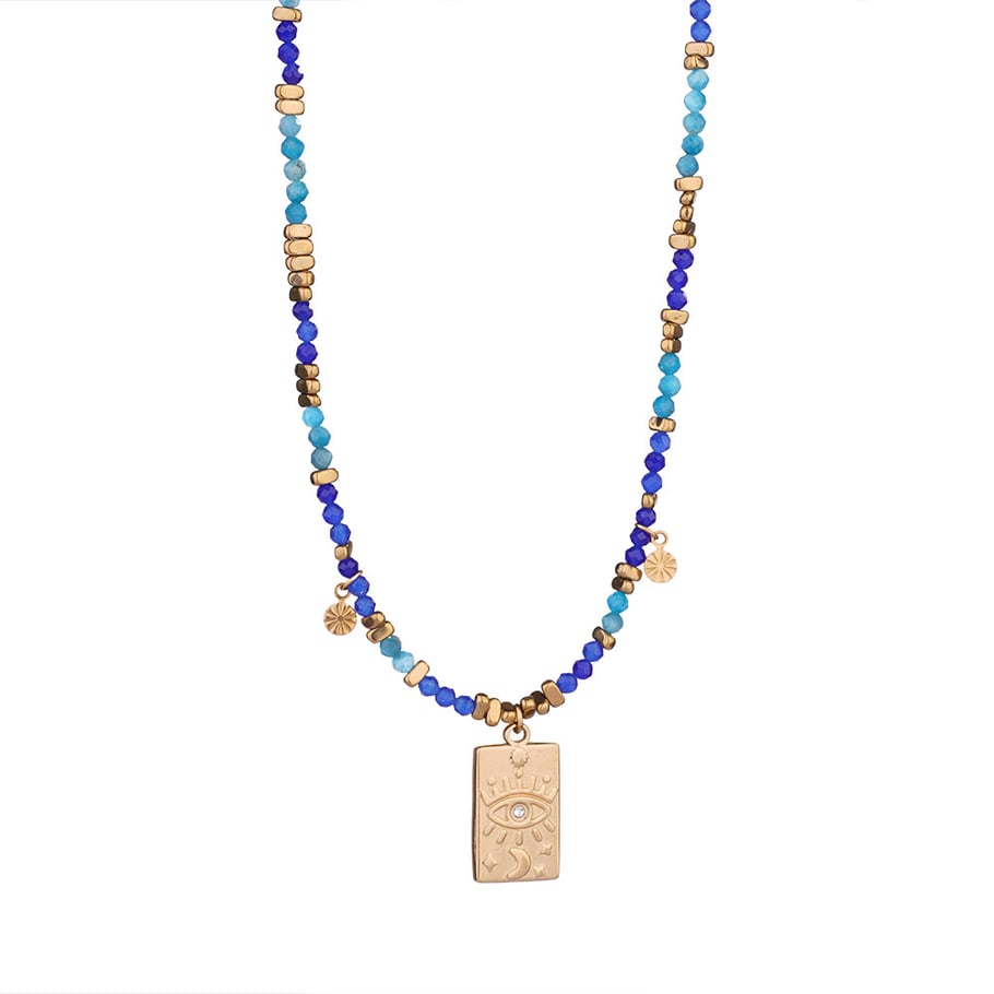 1 Piece Exquisite Series Retro Moon Shape Pendant Stainless Steel Gold Color Women's Beaded Necklaces Picture8