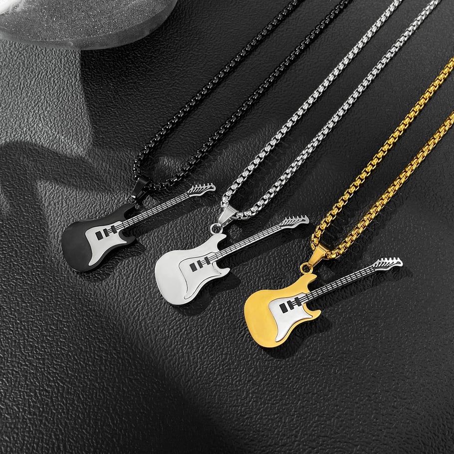 1 Piece Punk Guitar Stainless Steel Men's Pendant Necklaces Picture4